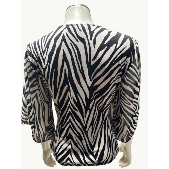 Coco Bianco Zebra Print Wrap Top With 3/4 Bell Sleeves Size M - Picture 4 of 7